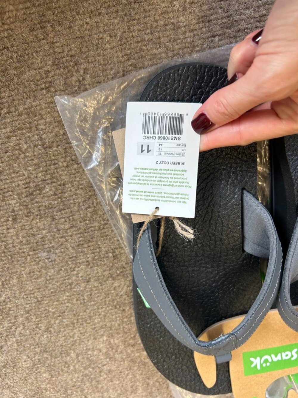 Sanuk Beer Cozy 2 Men’s Flip Flops Size 11 Charcoal Gray NEW with Tags - Picture 7 of 9